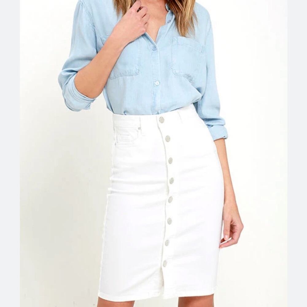 Blank‎ NYC Pencil White Denim Button Down Skirt